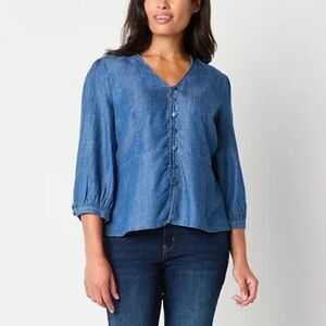 Liz Claiborne Womens V Neck 3/4 Sleeve Peplum Top, SIZE XL, 5D-139T006